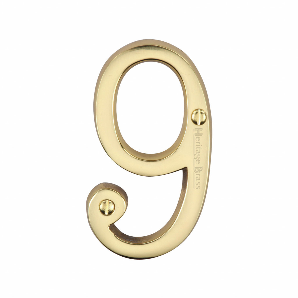 M Marcus Heritage Brass Numeral 9 - Face Fix 76mm Traditional font